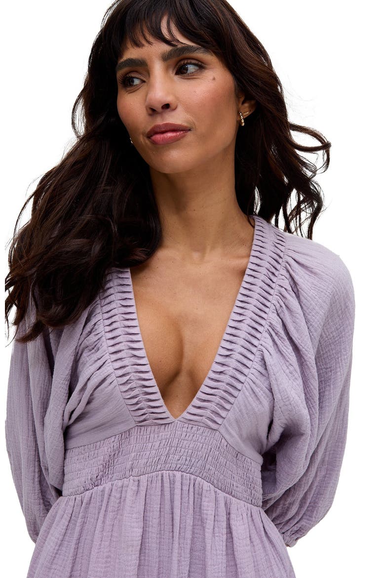Soipoi Ruched V-Neck Midi Dress, Alternate, color, Light Purple