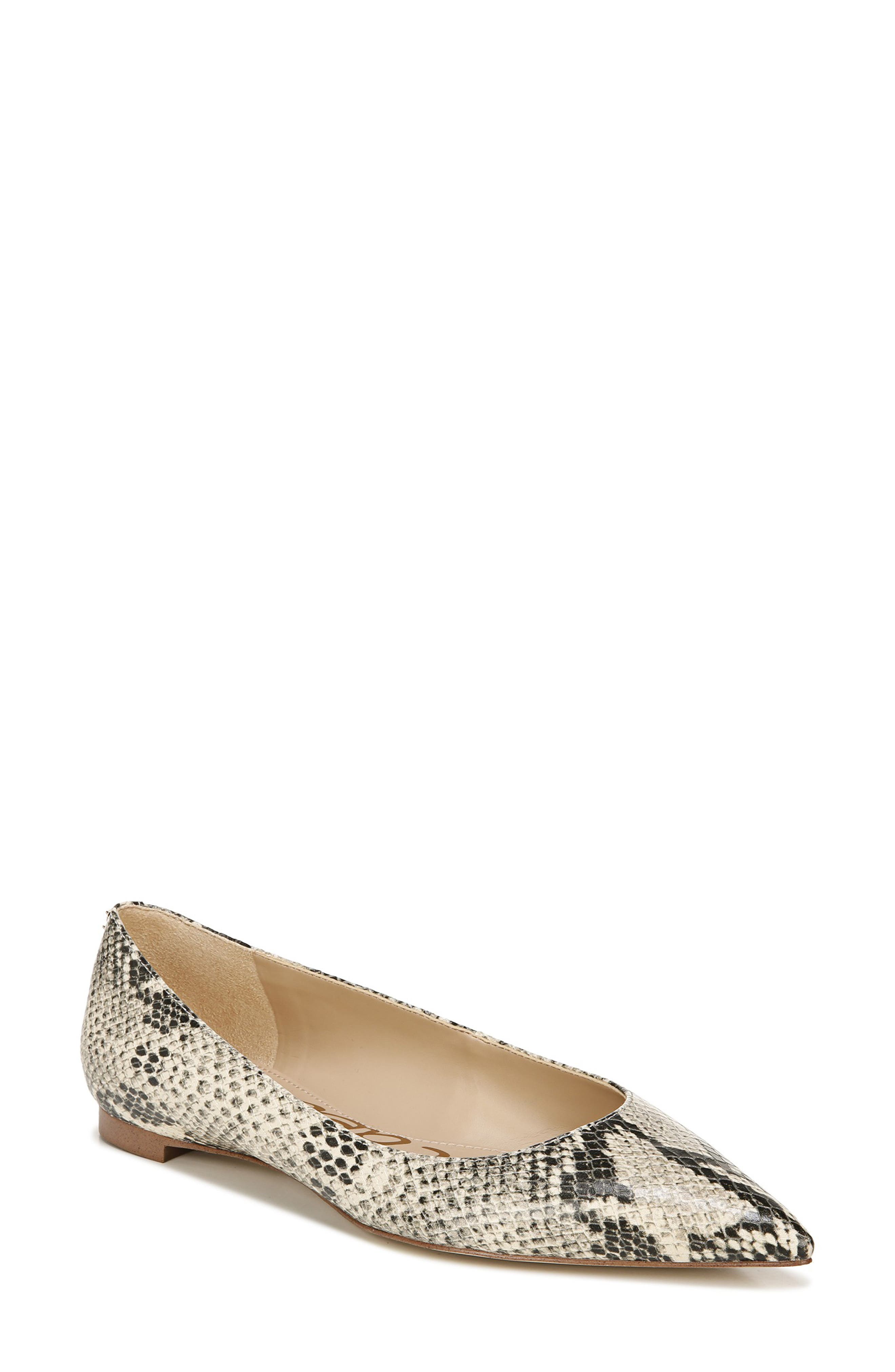 Stacey Pointed Toe Flat, Main, color, NUDE BLACK LEATHER