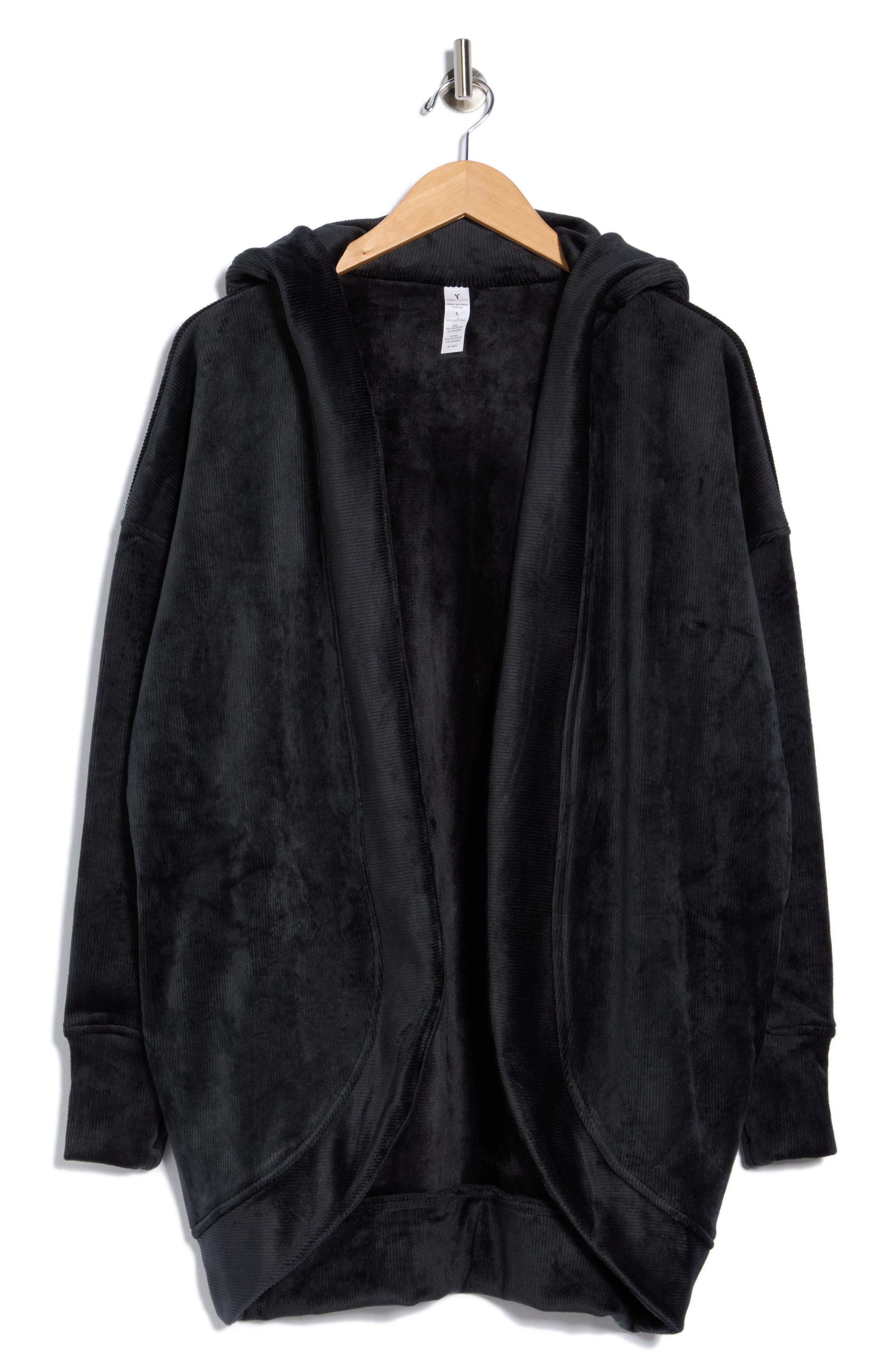 Yogalicious Dreamy Ribbed Hooded Cardigan Sweatshirt In Black