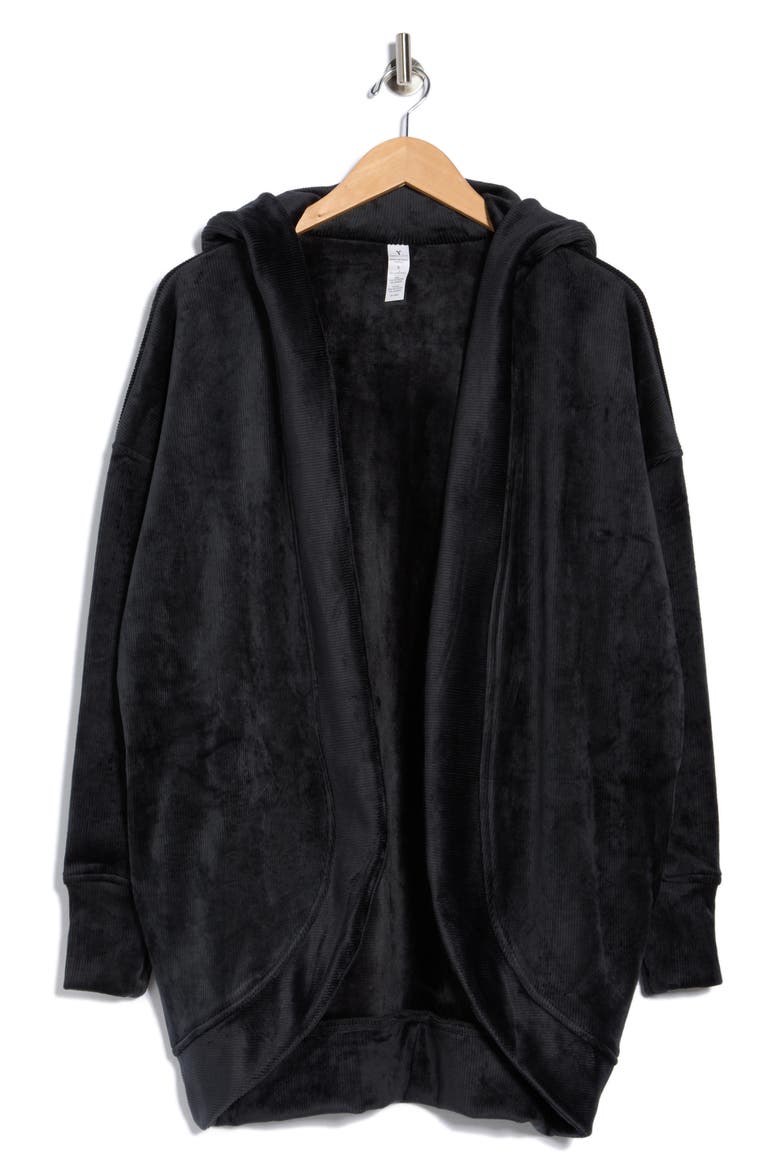 Dreamy Ribbed Hooded Cardigan Sweatshirt, Alternate, color, BLACK