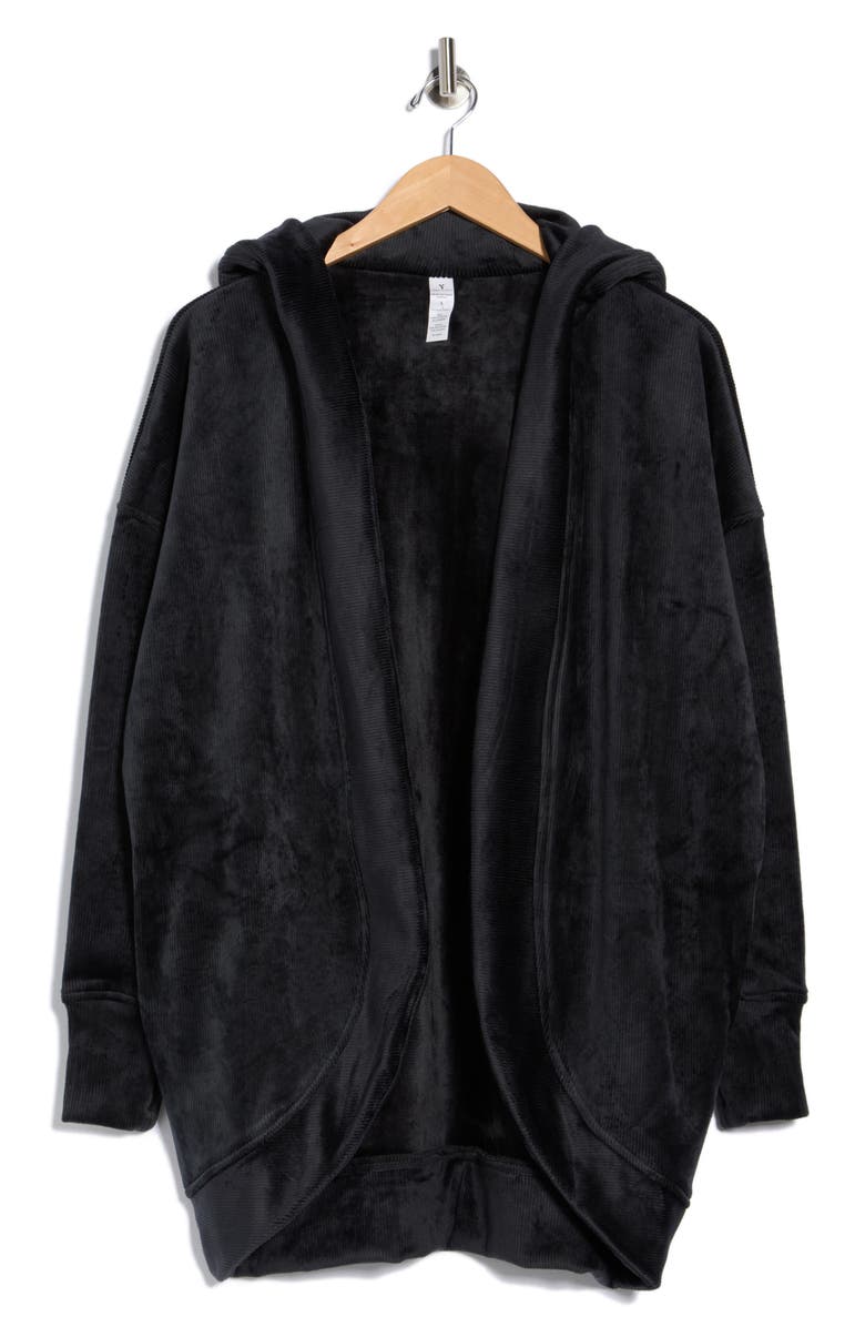 YOGALICIOUS Dreamy Ribbed Hooded Cardigan Sweatshirt, Main, color, Black