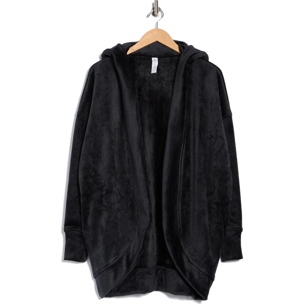 Yogalicious Dreamy Ribbed Hooded Cardigan Sweatshirt In Black