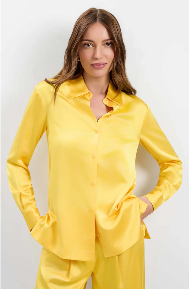 Trina Turk Bristlecone Satin Shirt, Alternate, color, Lambretta Lemon