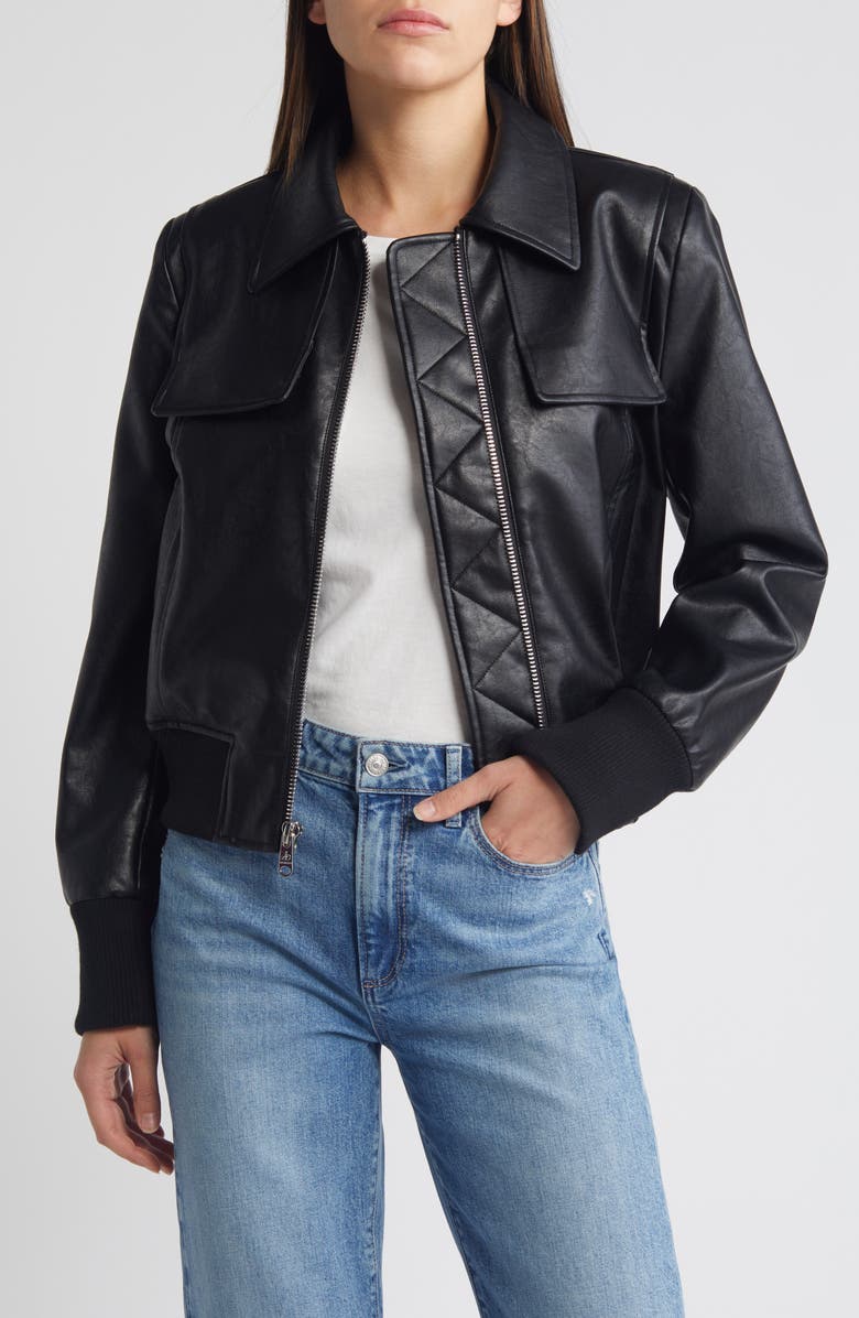 Sam Edelman Flap Pocket Faux Leather Bomber Jacket, Alternate, color, 