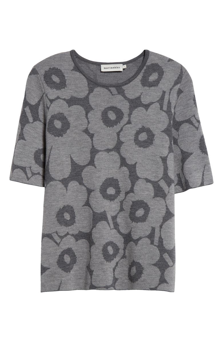 Marimekko Kehys Unikko Short Sleeve Wool Sweater, Alternate, color, Grey Dark Grey