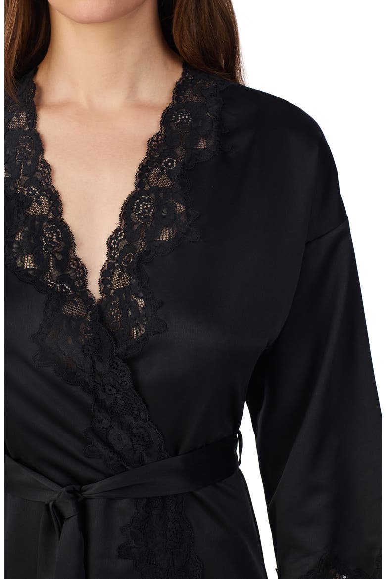 Lace Trim Satin Robe, Alternate, color, BLACK
