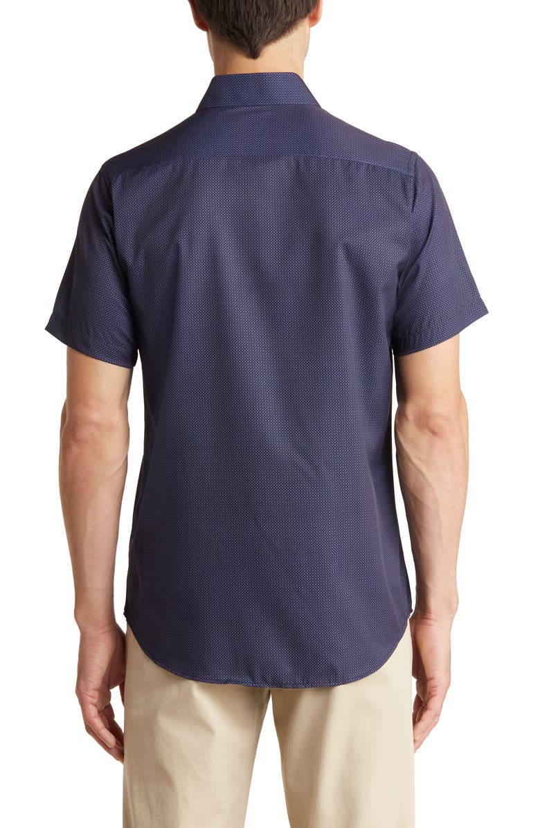 TOM BAINE Slim Fit Performance Short Sleeve Button-Up Shirt, Alternate, color, Navy