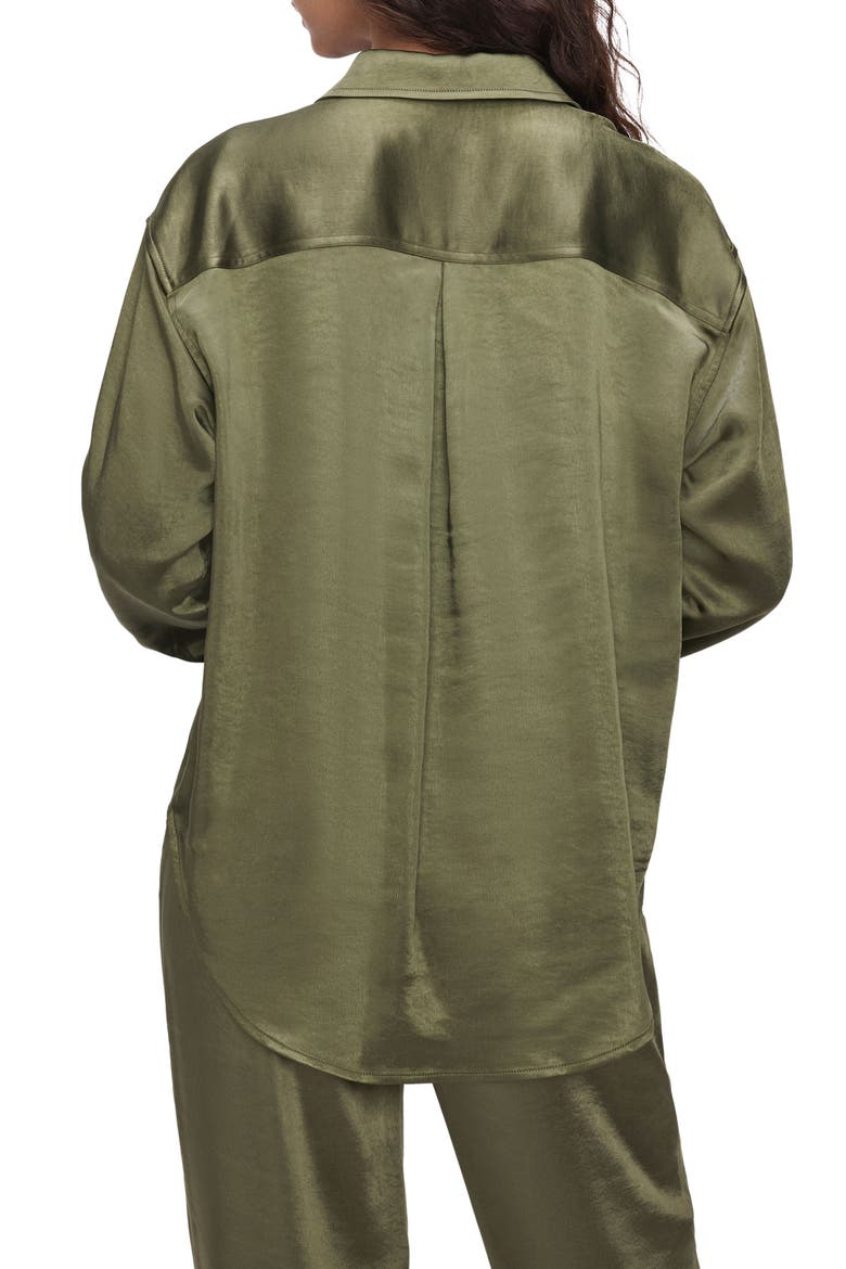 Washed Satin Button-Up Shirt, Alternate, color, JUNIPER GREEN001
