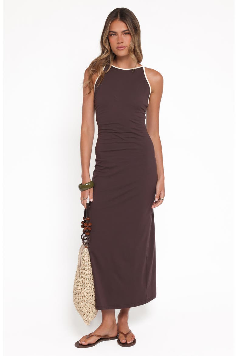 Fiona Contrast Trim Stretch Cotton Maxi Dress, Alternate, color, ESPRESSO