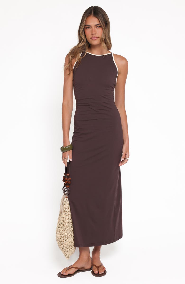 Petal & Pup Fiona Contrast Trim Stretch Cotton Maxi Dress, Alternate, color, Espresso