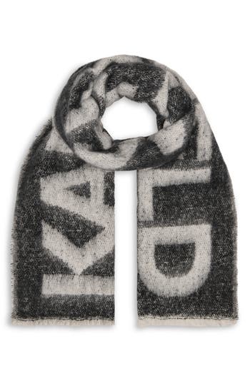 Karl Lagerfeld Paris Logo Fluffy Blanket Scarf In Black