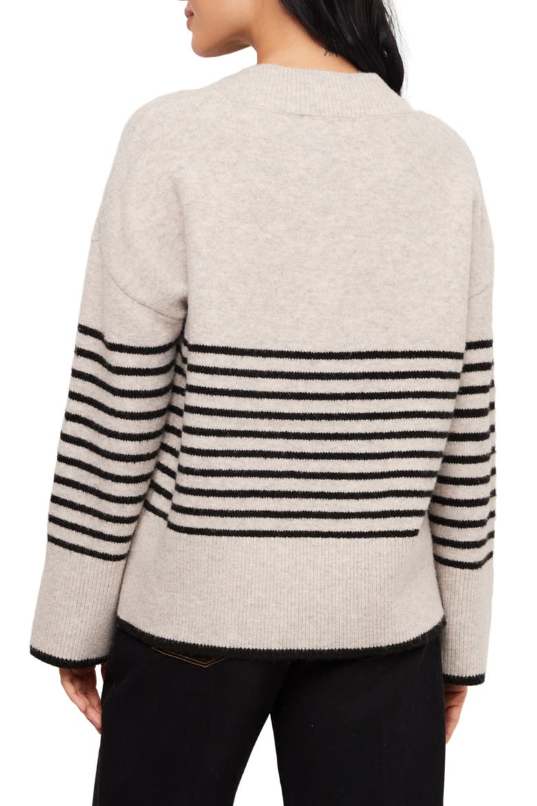 Stripe V-Neck Sweater, Alternate, color, OATMEAL W/ BLACK