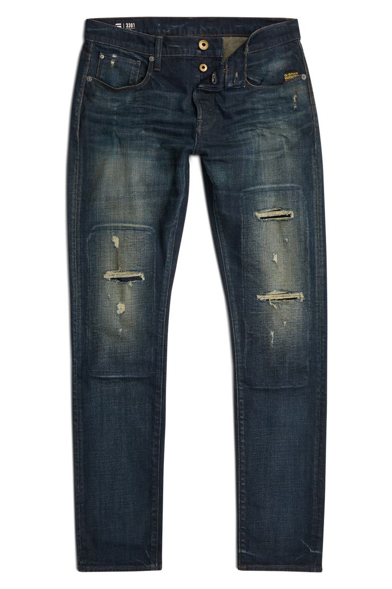 3301 Rip & Repair Slim Jeans, Alternate, color, ANTIQUE FOUNDRY REPAIRED