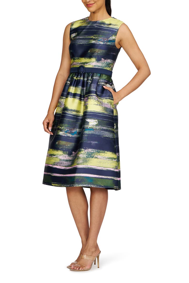Spencer Belted Cocktail Dress, Alternate, color, NAVY/ PINK PEARL MULTI