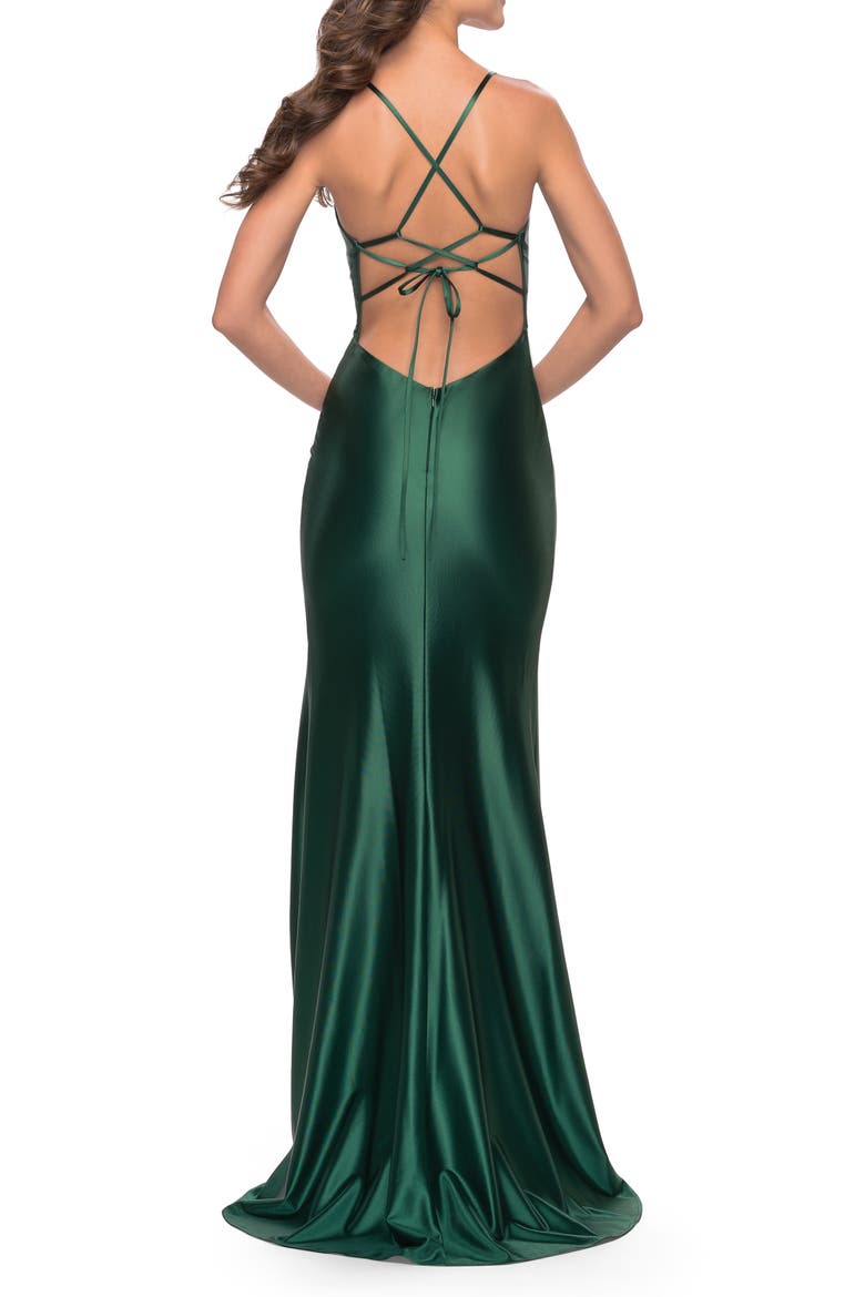 Liquid Jersey Dress with Deep V Neckline, Alternate, color, Dark Emerald