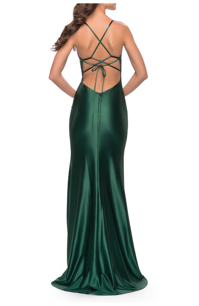 La Femme Liquid Jersey Dress with Deep V Neckline, Alternate, color, Dark Emerald