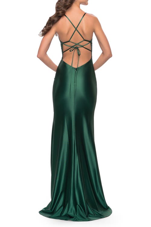 La Femme Liquid Jersey Dress With Deep V Neckline