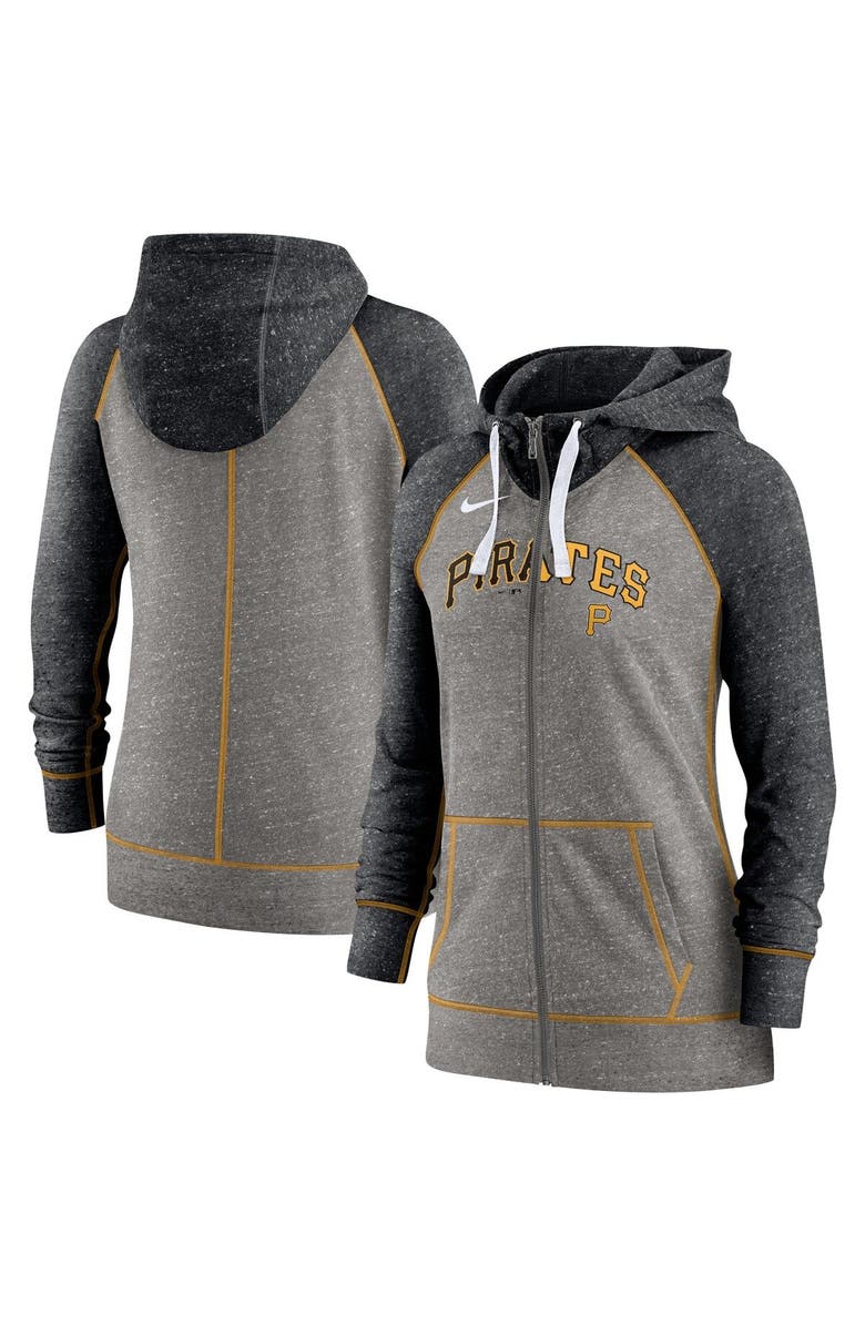 Nike Women's Nike Heather Charcoal/Heather Black Pittsburgh Pirates Split Wordmark Gym Vintage Raglan Lightweight Full-Zip Hoodie, Main, color, Heather Charcoal