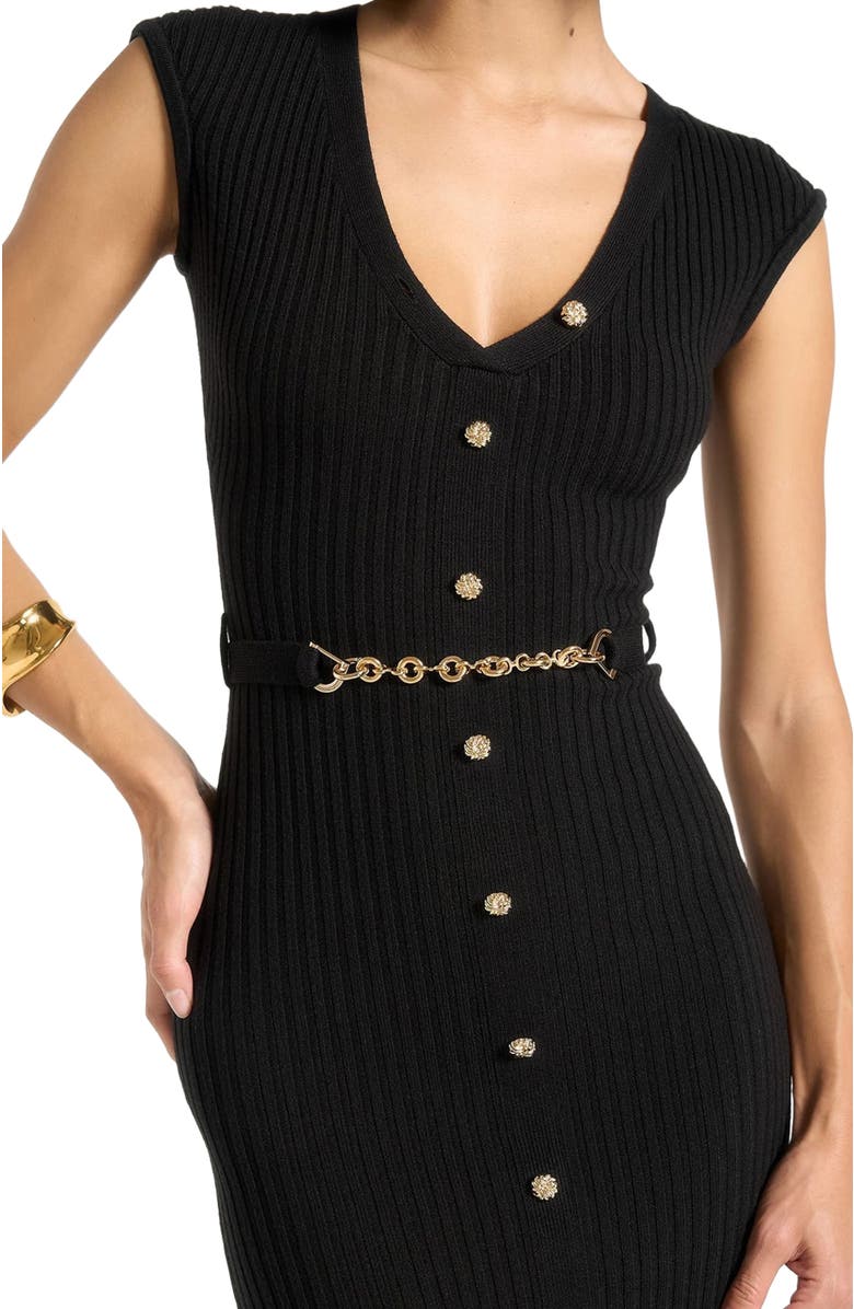 Manière De Voir Helene Knitted Midaxi Dress with Belt, Alternate, color, Black