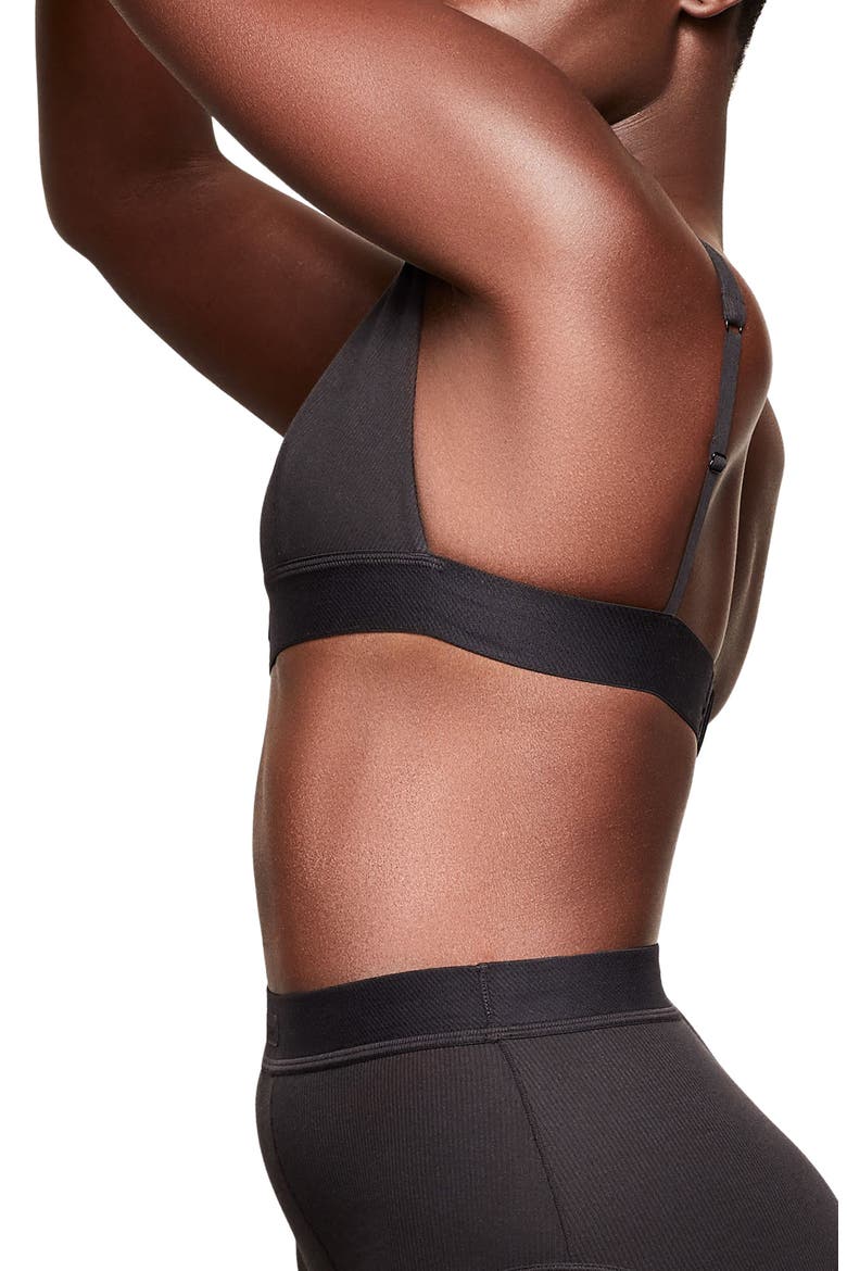 Stretch Cotton Rib Plunge Bralette, Alternate, color, SOOT