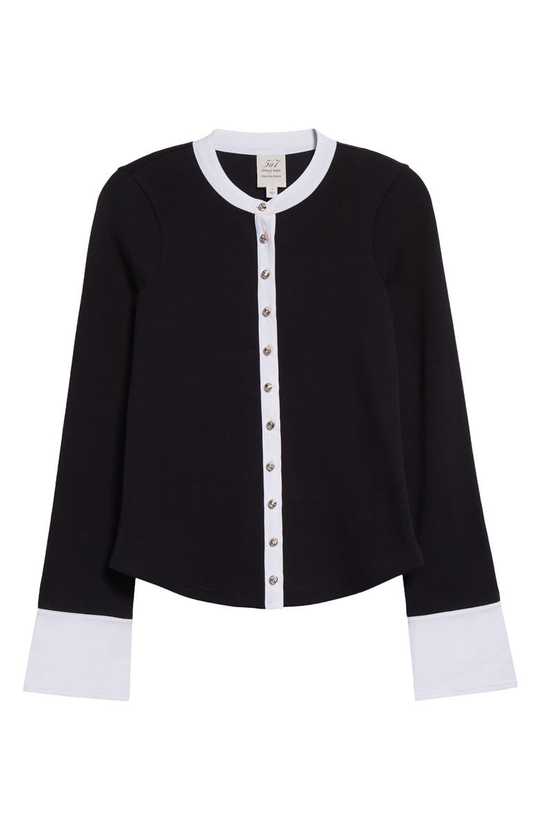 Cinq à Sept Beverly Crystal Button-Up Stretch Cotton Shirt, Alternate, color, Black/ White