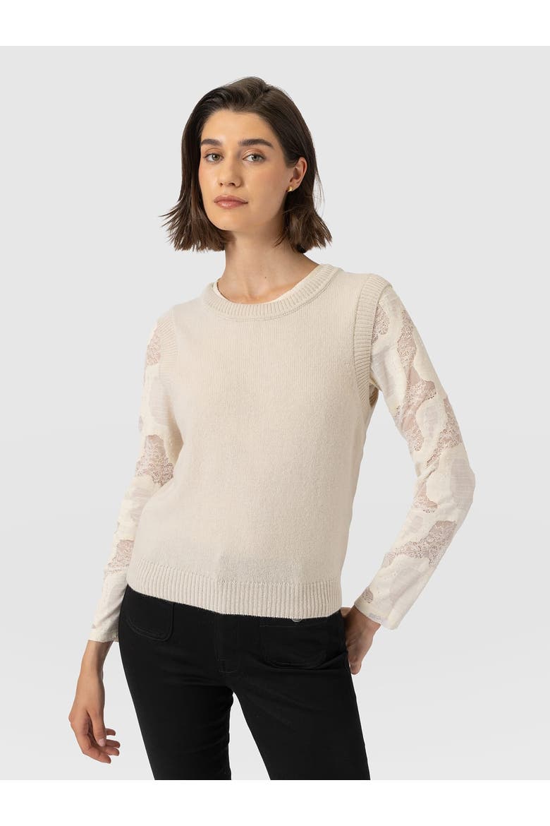 Austen Crew Neck Long Sleeve Tee, Alternate, color, Cream Lace