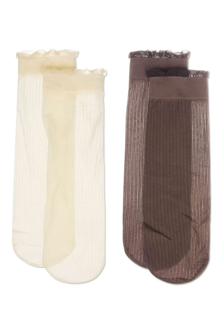 Pack of 2 Ruffled Crew Socks, Alternate, color, BROWN MULTI