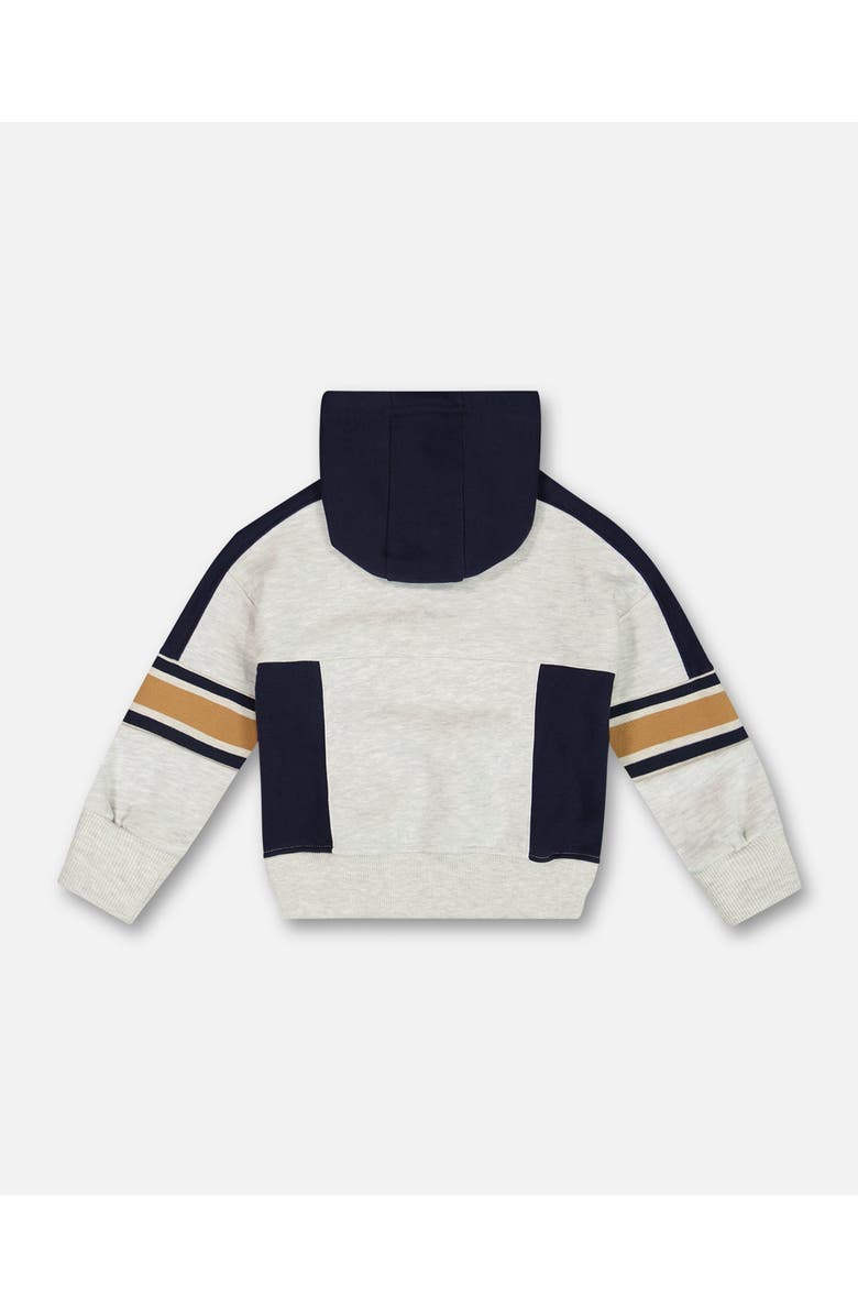 Deux par Deux Boy's Hooded Fleece Sweatshirt With Contrast Rib Beige Mix, Alternate, color, 