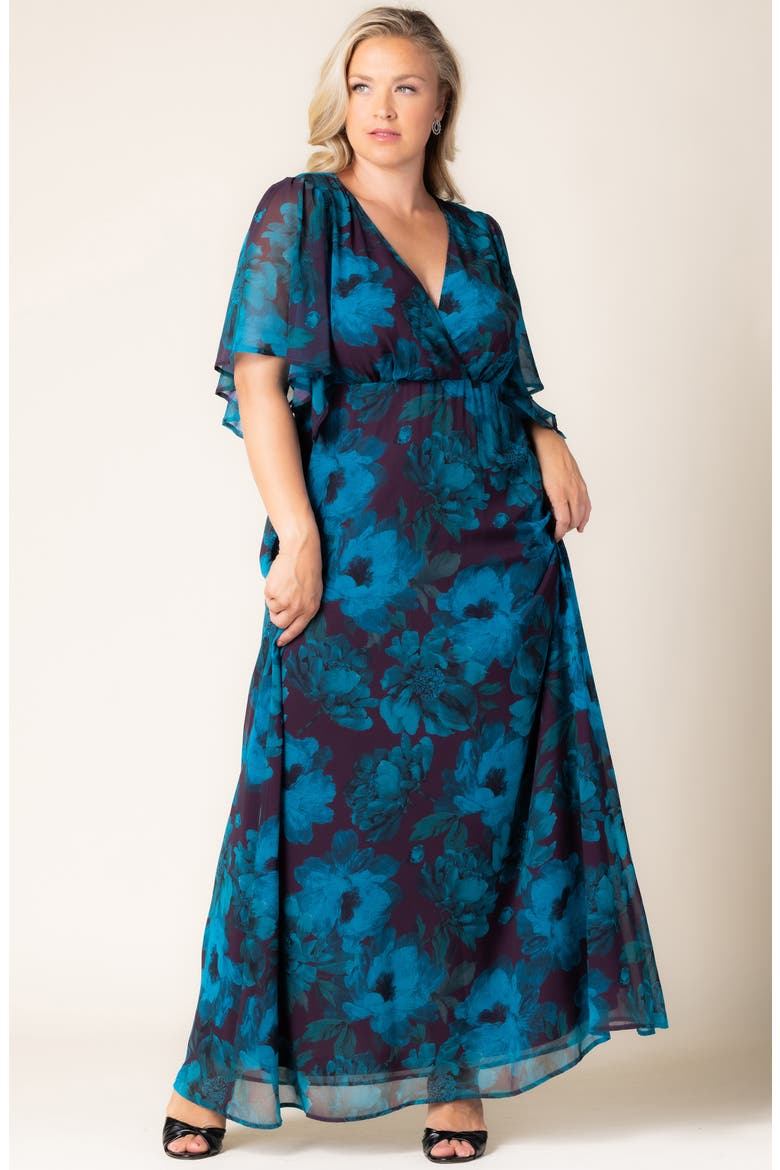 Carmella Flutter Sleeve Gown, Alternate, color, TEMPTING TEAL FLORALS