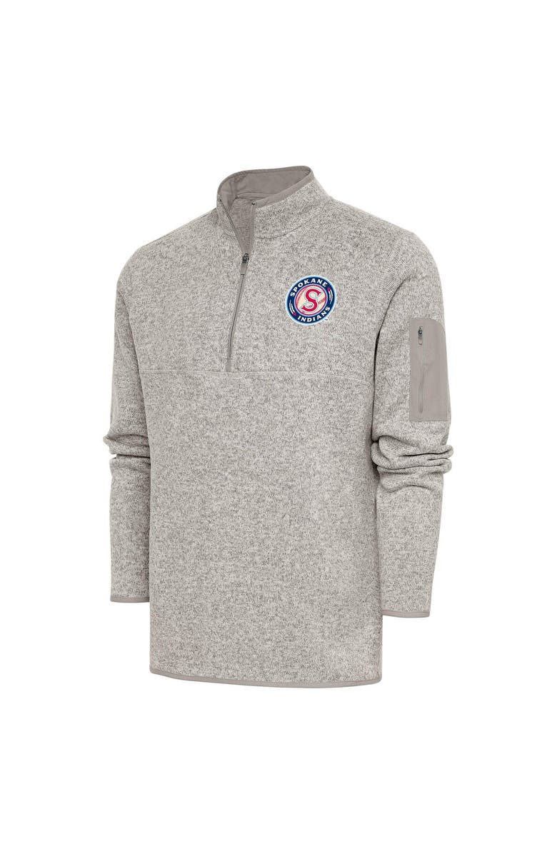 ANTIGUA Men's Antigua  Oatmeal Spokane Indians Fortune Quarter-Zip Pullover Jacket, Main, color, 