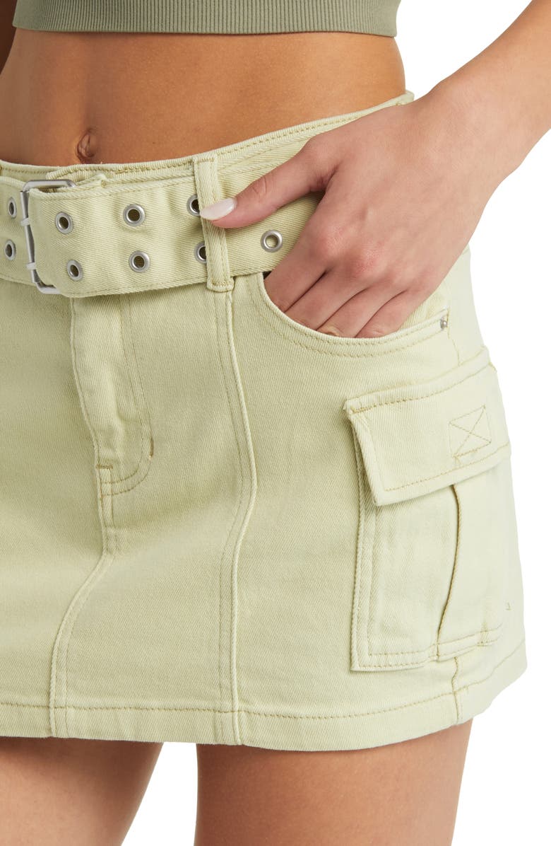 PacSun Carson Belted Denim Cargo Miniskirt, Alternate, color, 