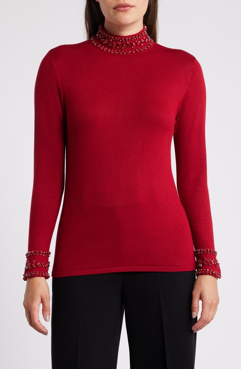 Anne Klein Embellished Mock Neck Sweater, Main, color, 