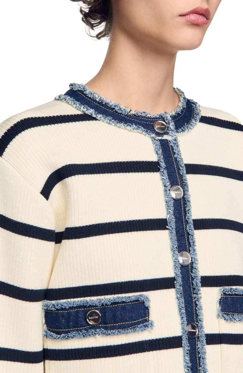 SANDRO Stripy cardigan with denim details, Alternate, color, 