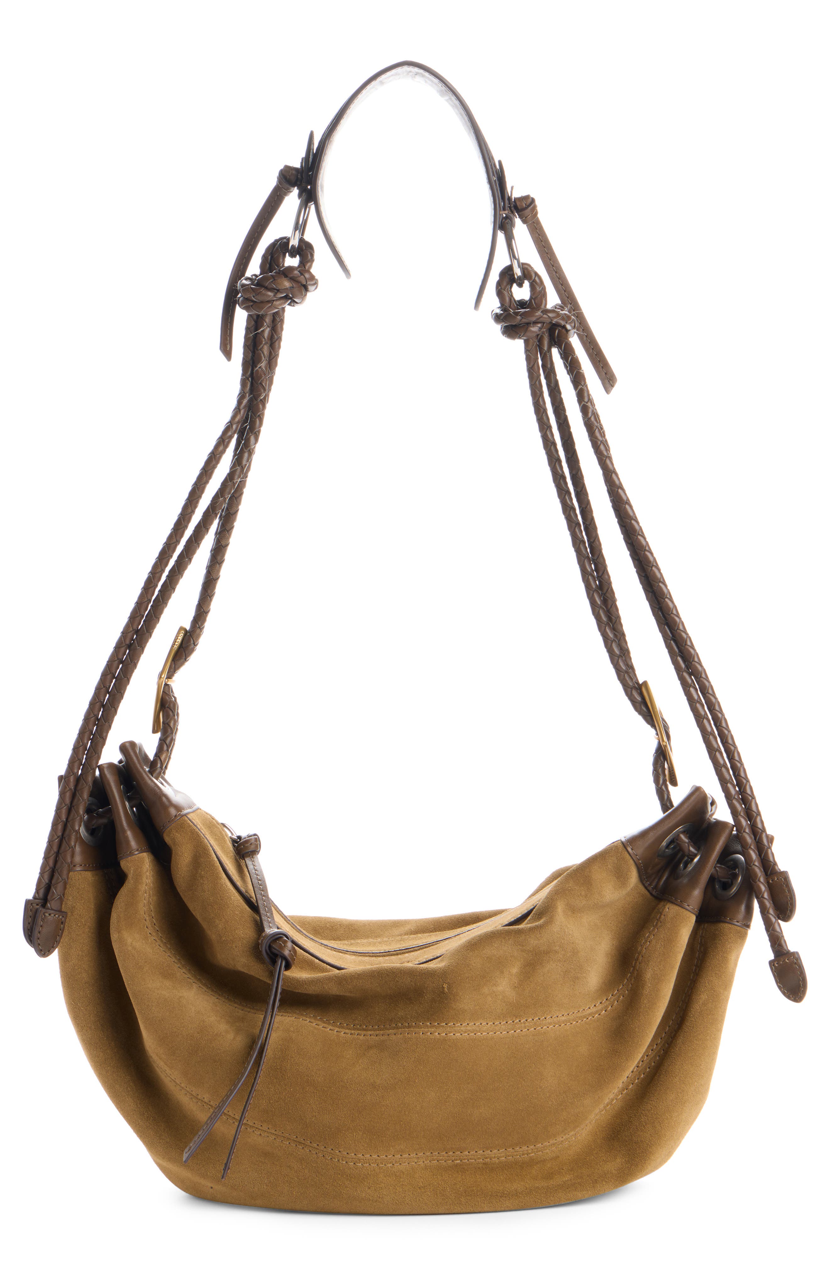 Isabel Marant Medium Maia Suede Shoulder Bag, Main, color, Taupe