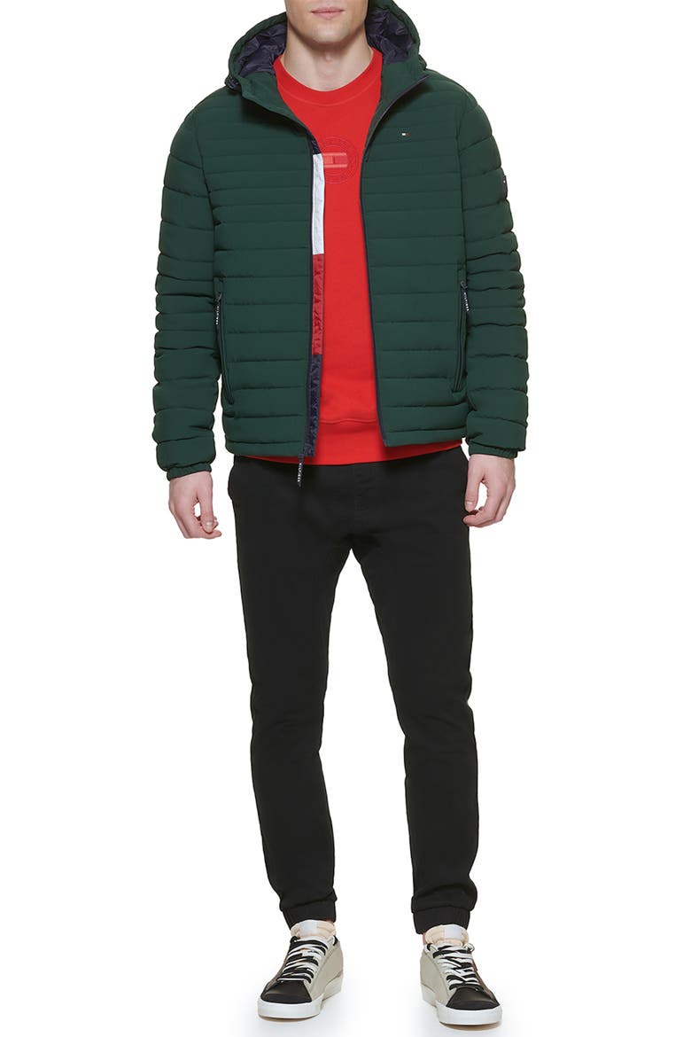 Stretch Quilted Hooded Jacket, Alternate, color, BLACK