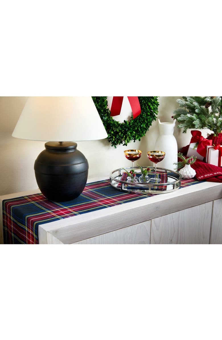 Solino Home Linen Table Runner for Dining Table, Holiday and Everyday Table Decor - Stewart Plaid, Alternate, color, Black