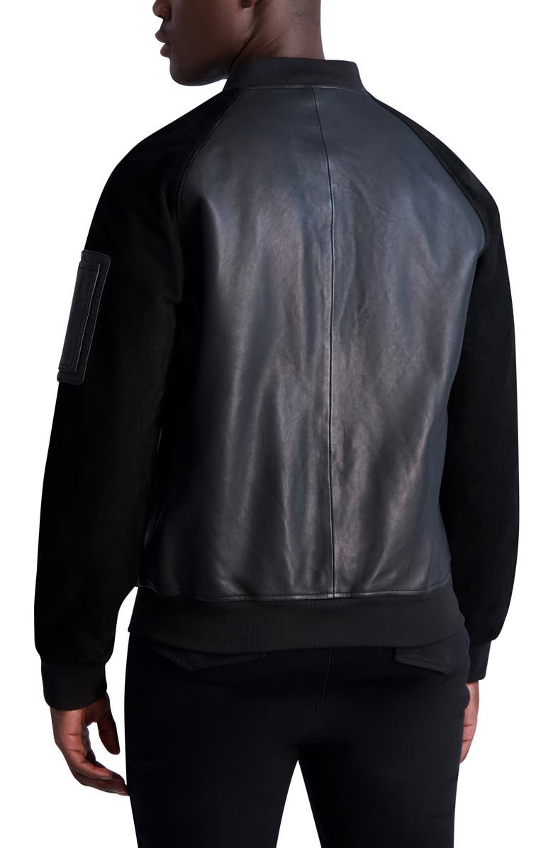 KARL LAGERFELD PARIS Leather & Suede Bomber Jacket, Alternate, color, 