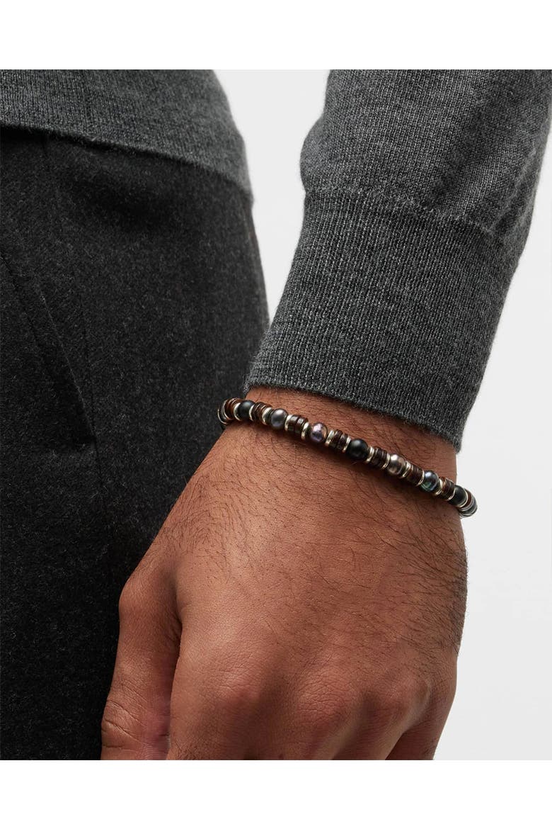 Freshwater Pearl And Black Agate Beaded Bracelet With Silver Spacers, Alternate, color, GREY PEARL