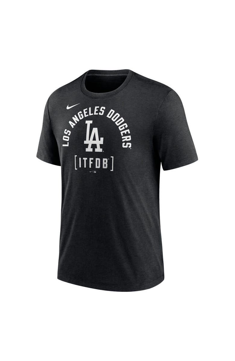 Nike Men's Nike Heather Black Los Angeles Dodgers Swing Big Tri-Blend T-Shirt, Alternate, color, Heather Black