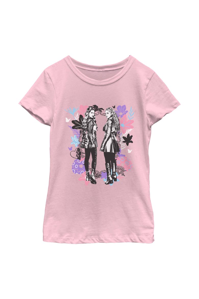 Girl's Descendants Wicked Wonderland Chloe and Red Sketch  Graphic T-Shirt, Main, color, Light Pink