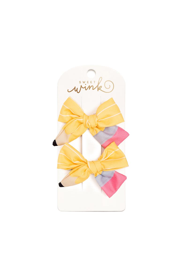 School Days Pencil Bow Clip Set, Main, color, Yellow