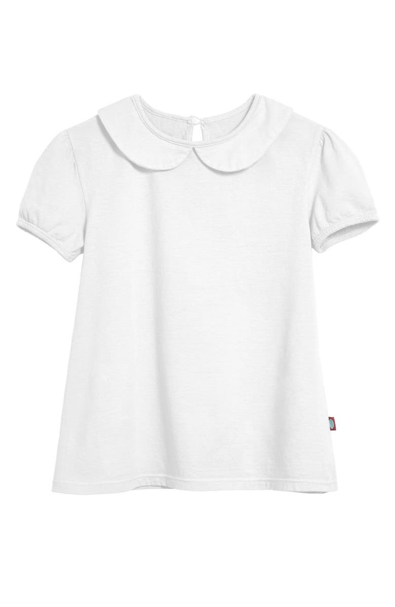 CITY THREADS Girls Soft Cotton Jersey Peter Pan Collar Short Sleeve Puff Tee, Main, color, White