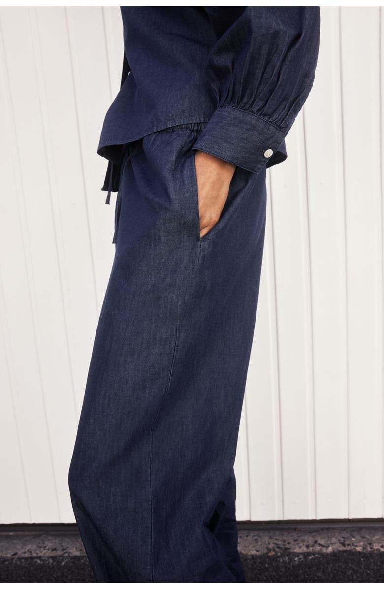 H&M Denim Drawstring Trousers, Alternate, color, Dark Denim Blue