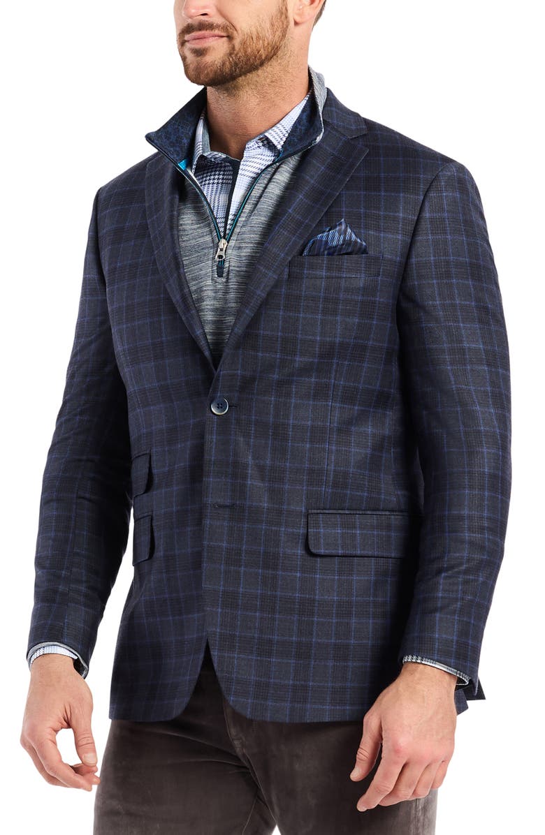 Robert Graham Kipton Windowpane Plaid Wool Blend Sport Coat, Alternate, color, Navy
