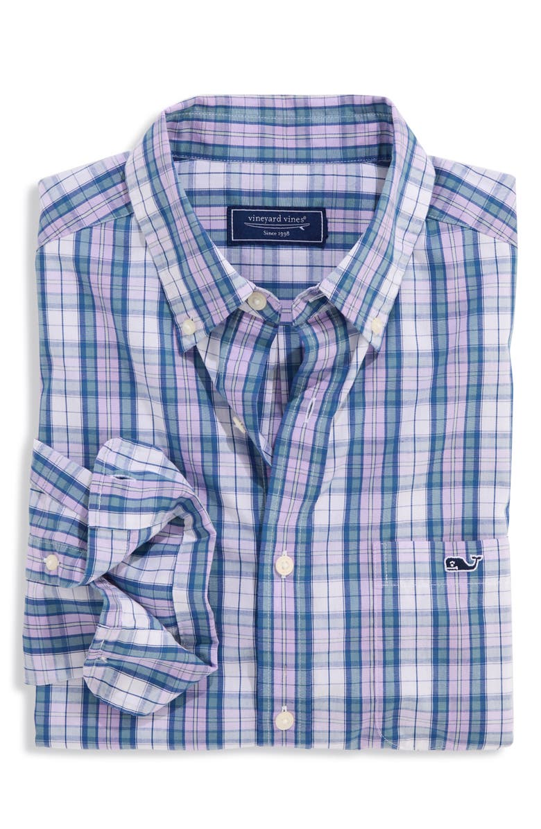 vineyard vines Washashore Classic Fit Plaid Stretch Cotton Button-Down Shirt, Alternate, color, Lilac Breeze