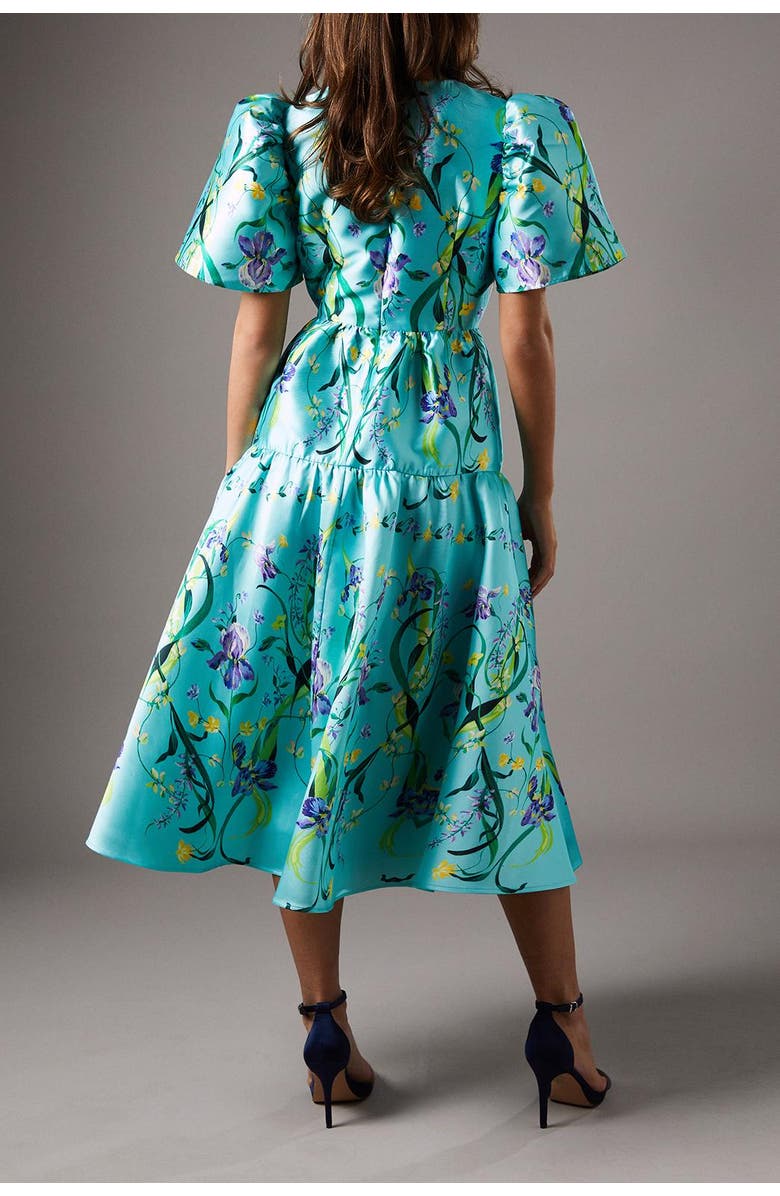 Coast Twill Puff Sleeve Printed Midi Dress, Alternate, color, Green