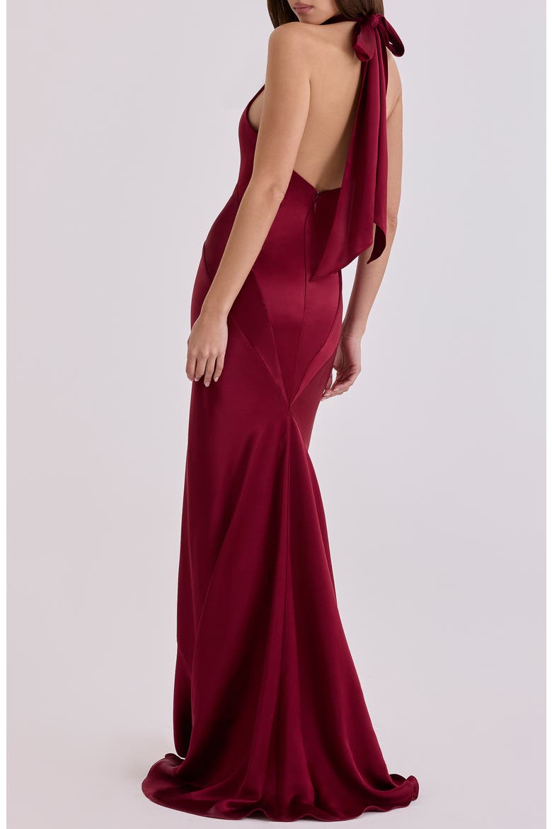 Oliviana Cutout Satin Halter Gown, Alternate, color, WINE