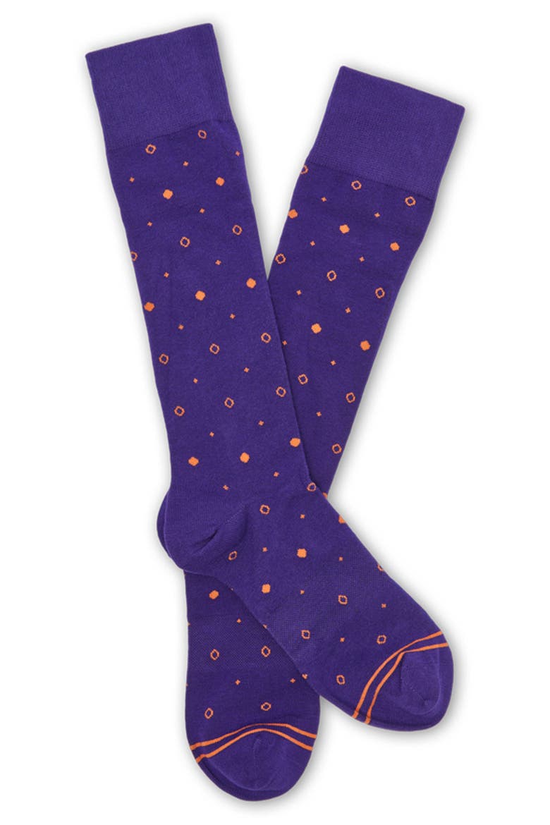 Mixed Dot Dress Socks, Alternate, color, PURPLE / ORANGE