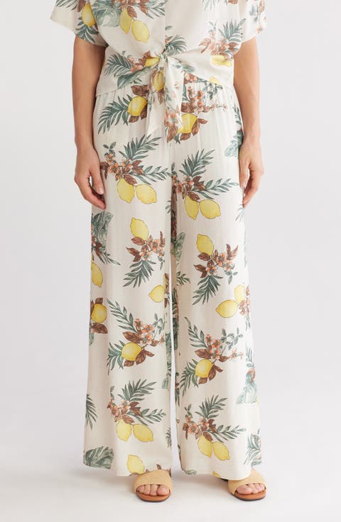 Lemon Print Wide Leg Pants