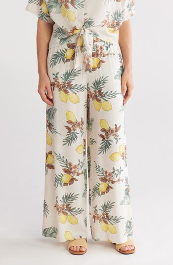 RENEE C RENEE C LEMON PRINT WIDE LEG PANTS 